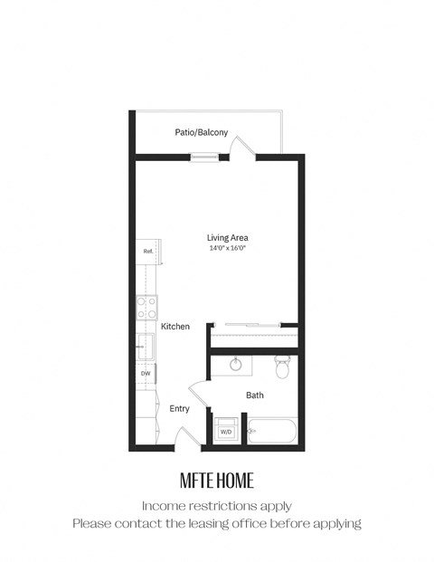Floor plan for studio, 1 bath, 482 sqft